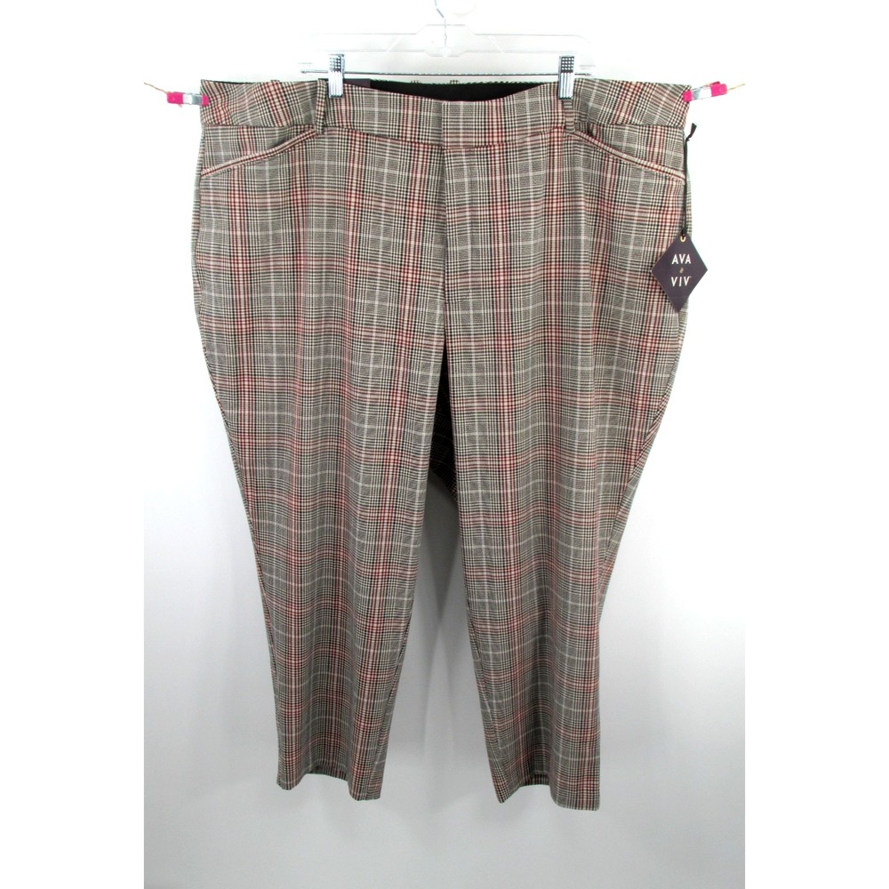 Ava & Viv Women 26 Gray Plaid High Rise Tapered Ankle Pants Stretch Slacks NWT